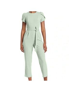 NWT Calvin Klein Jumpsuit Womens Sz 8 Tulip Sleeve In Jadeite Belted Cropped Leg